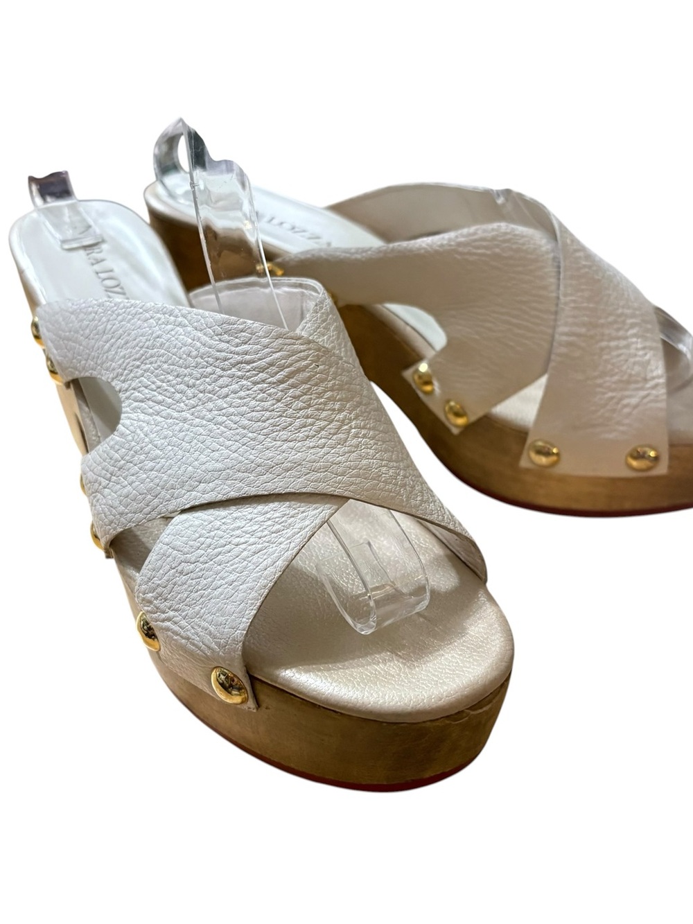 Nora Lozza White Leather Studded Clog Mules sz 39